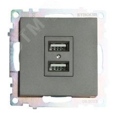 Розетка двухместная USB (механизм) 250В 2,1А серия Катрин графит STEKKER STEKKER GLS10-7115-06 49422