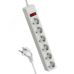 Сетевой фильтр 1,8м 6 гнезд, пвс 3х1мм2, белый, сзаземлением, индикатор сети, КОСМОС КОСМОС FKsm1.8m-6g(W)16A
