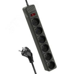 Сетевой фильтр  1,8м 6 гнезд, пвс 3х1мм2, черный, с заземлением, индикатор сети, КОСМОС КОСМОС FKsm1.8m-6g(B)16A