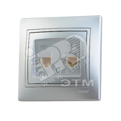 Мира Розетка RJ 11 х2 металлик серая с вставкой Lezard 701-1010-138