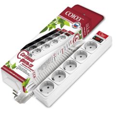 Сетевой фильтр ''СОЮЗ'' ПВС 3*0,75 5гн., 5м, выкл ючатель с индикацией, с/з, белый, премиум упаковка Универсал 1327К