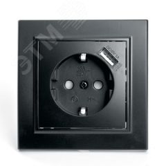 Розетка одноместная с/з с защитной шторкой и с USB, серия Эрна, черный, Stekker STEKKER PST16-9011-03 39480