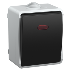 FORS Выключатель 1-клавишный проходной с индикацией для открытой установки 10А IP54 ВС20-1-1-ФСр серый IEK