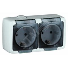 Alfa Розетка двухместная, с пылевлагозащитой, с заземляющими контактами, открытой установки, белый HEGEL РА16-251