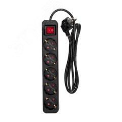 Удлинитель STANDARD 5 гнезд, 1,5 м, 3х1,0 мм2, с/з, с выключателем, черный REXANT 13-4037