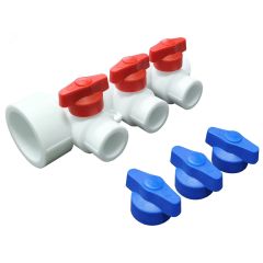 Коллектор PPR с отсечными кранами 40х20, 3 выхода универсальный, белый VALFEX 101134003