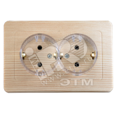 Розетка двойная скрытая с заземлением (стакан) сосна HEGEL РС16-381-02