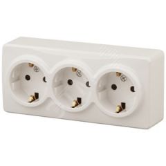 Розетка 3х2P+E Schuko со шторками, 16A-250В, ОУ, Эра Эксперт, сл.кость, 11-2209-02 ЭРА Б0020704