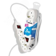 Удлинитель 3м, 3гн. земля, выключ. ПВС 1мм2, КОСМОС КОСМОС YKsm3m-3g-Z-V(K)