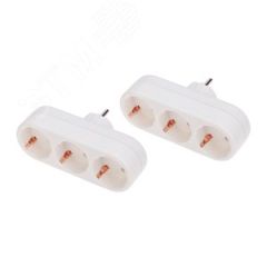 Набор тройников электрических линейных 16 А вертикальные с заземлением, белый (2 шт/уп) REXANT 11-1079-2