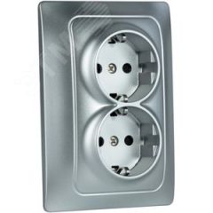 GUSI Bravo МЕХАНИЗМ Розетки двойной с заземлением с защитной шторкой, скрытая установка, 16А, 250В. Цвет серебро GUSI Electric С10Р6-004