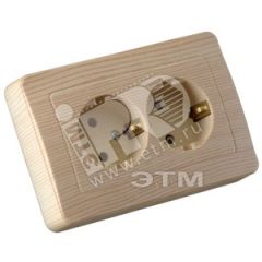 Розетка двойная скрытая с заземлением со шторками сосна HEGEL РС16-352-02