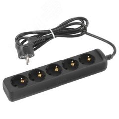 Удлинитель электрический UX-5e-1,5m-B с заземлением 5 розеток 1,5 м ПВС 3х0,75мм2 10А черный ЭРА Б0057724