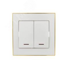 Выключатель RAIN двойной с подсветкой белый с боковой вставкой золото Lezard 703-0226-112