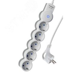 Удлинитель 3м, ПВС 3х0.75 5  гнезд, заземление, выключатель 10А белый КОСМОС YKsm3m-5g-Z-V10A-W