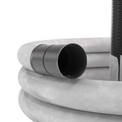 Двустенная труба ПНД гибкая дренажная д.110мм с геофильтром, SN8,перфорация 360 град., в бухте 50м, цвет черный