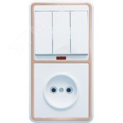 БЭЛЛА Блок БКВР-212 Выключатель трехклавишный с индикацией + розетказолото Кунцево 5842