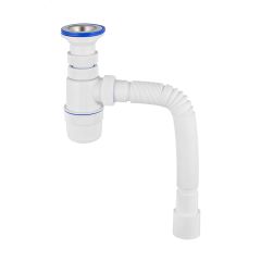 Сифон ЭЛИТ для моек и раковин 1'1/2 x 40/50 мм с нержавеющей чашкой 70 мм и гофротрубой L800 мм VIRPlast 30986170