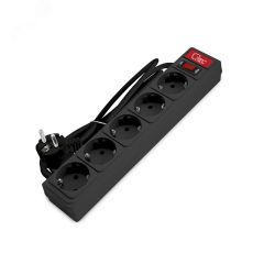 Сетевой фильтр ''СОЮЗ'' ПВС 3*0,75 5гн.1,5м, выкл ючатель с индикацией, с/з, черный, премиум упаковкa Универсал 1335К