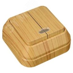 Выключатель двухклавишный наружный с подсветкой дуб Makel 45323