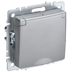 BRITE Розетка 1-местная с заземлением с защитными шторками и крышкой 16А IP20 РСбш10-3-БрА алюминий IEK