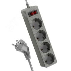 Сетевой фильтр 1,5м 4 гнезд, пвс 3х0,75мм2, серый, КОСМОС КОСМОС FKsm1.5m-4g(G)