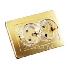 Розетка двойная скрытая с заземлением со шторками (стакан) золото HEGEL РС16-382-07