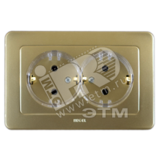 Розетка двойная скрытая с заземлением (стакан) золото HEGEL РС16-381-07