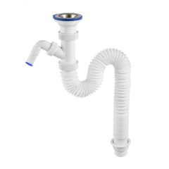 Сифон ЭЛИТ гофрированный с отводом для стиральной или посудомоечной машины и c нержавеющей чашкой D70 мм L800 мм 1'1/2 - D40/50 VIRPlast 30986311