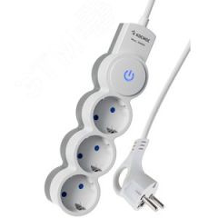 Удлинитель 1.5м, ПВС 3х0.7, 3  гнезда, заземление, выключатель 10А белый КОСМОС YKsm1.5m-3g-Z-V10A-W