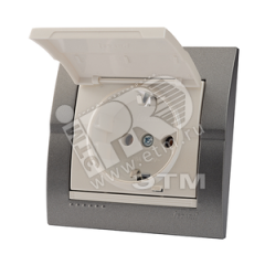 DERIY Розетка с/з с крышкой ПБТ темно-серая и жемчужно-белая металлик Lezard 702-2930-123