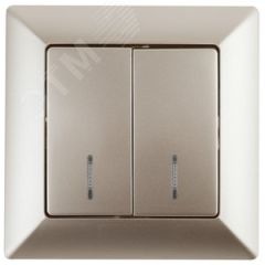 Выключатель двойной с подсветкой, 10А-250В, СУ, Solo, шампань,4-105-04 ЭРА Б0043294