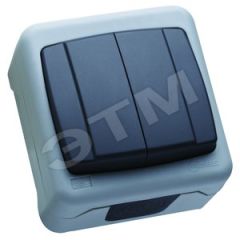 Выключатель двухклавишный IP55 герметичный серый (пружинный зажим) Makel 36064103