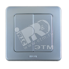 Выключатель двухклавишный скрытый серебро 10А HEGEL ВС10-351-06