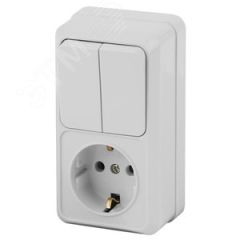 Блок розетка с выключателем Intro Quadro 2-706-01 двойным вертикальный 10(16)А-250В, IP20, ОУ, белый ЭРА Б0053891