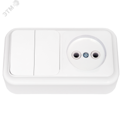 Беларусь Блок: выключатель двухклавишный + розетка без заземления наружный Пралеска БелТИЗ 2в-рц-523