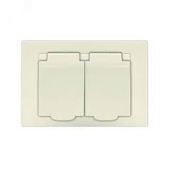 Розетка двухместная серия Афина с/з с крышкой, с/у, 16А, 220В, слоновая кость (ivory) (еврослот) Универсал A0031-I