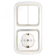 Беларусь Блок: выключатель двухклавишный + розетка с заземлением со шторками БелТИЗ 2В-РЦ-559