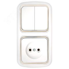 Беларусь Блок: выключатель двухклавишный + розетка без заземления скрытый Гармония Люкс БелТИЗ 2В-РЦ-535 зол