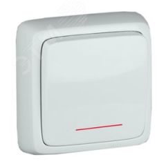 Переключатель одноклавишный наружный с изоляционной пластиной с индикацией белый 10А HEGEL ВА10-164