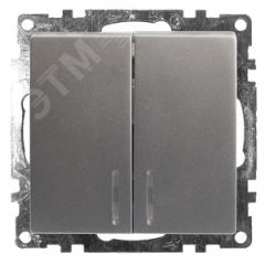 Выключатель 2-клавишный c индикатором (механизм) 250В, 10А, серия Катрин, серебро STEKKER GLS10-7102-03