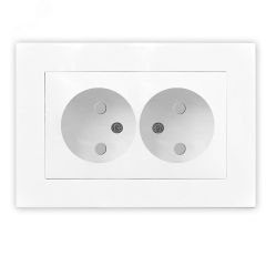 Розетка двухместная серия Афина б/з, с/у, з/ш, 16А, 220В, белая (еврослот) Универсал A0048