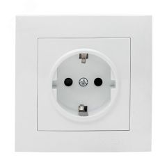 Валенсия розетка 1-местная с/з 16А белая с защ. штор. EKF EWR16-028-10