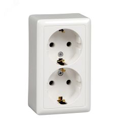 ХИТ Розетка двойная наружная белая с заземлением без шторок изолирующая пластина 16А 250В SE (Systeme) RA16-238I-B