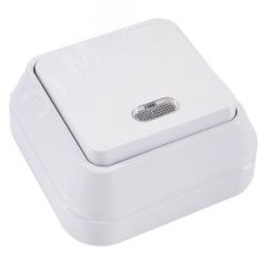 Выключатель одноклавишный наружный проходной белый с подсветкой Makel 45125