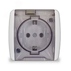 Розетка с заземлением с крышкой наружная Клио 16А IP44 белая Универсал К2229