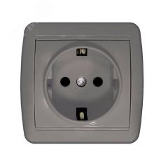 Клио розетка одноместная Клио, IP44, с/з, о/у, 16А, 220В, серый (еврослот) Универсал К2228-Gr