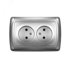 Маргарита розетка двухместная  б/з, с/у, 16А, 220В, серебро (еврослот) Универсал М0102-S