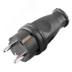Вилка прямая с/з, каучук 250В, 16A, IP44, черный, STEKKER RPG16-21-441