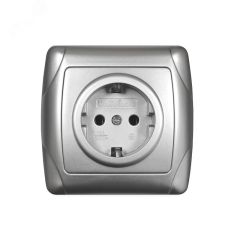 Маргарита розетка одноместная  с/з, с/у, 16А, 220В, серебро (еврослот) Универсал М0028-S